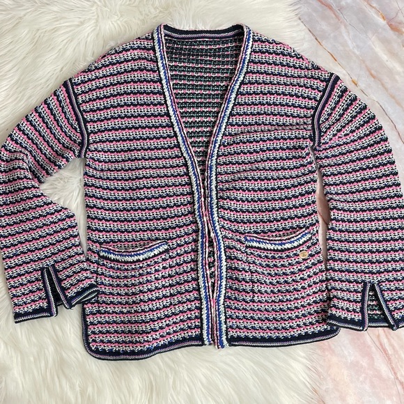 CHANEL 2017 - Metallic Stripe Open Cardigan Blazer 36